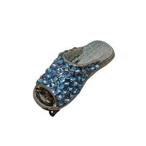 Miniature Rhinestone Blue Shoe Pin Brooch Silver-Tone Jewelry Accessory